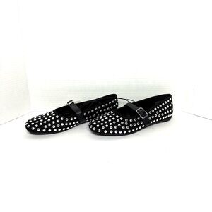 Worthington‎ Mary Jane Flats Black Studded Ballet Goth Grunge Glam Sz 8.5 Buckle